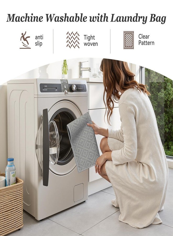 AMOAMI Thin Bath Mat, Super Absorbent Bath Mats for Bathroom, Quick Dry Rubber Backed Bath Rug Non Slip, Chenille Surface Thin Bathroom Rugs Fit Under Door,Low Pile Shower Rug,Grey,17" x 28" - Image 4