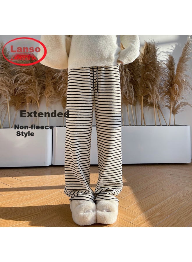 Langsha Striped Towel Pants For Women, Spring And Autumn , Draping Glutinous Rice Pants, Zebra Pattern, Extended High-leg Narrow Version Knitted Wide-leg Pants