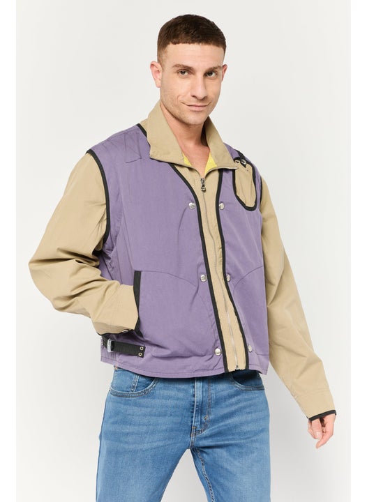 Men Colorblock Long Sleeve Softshell Jacket, Khaki