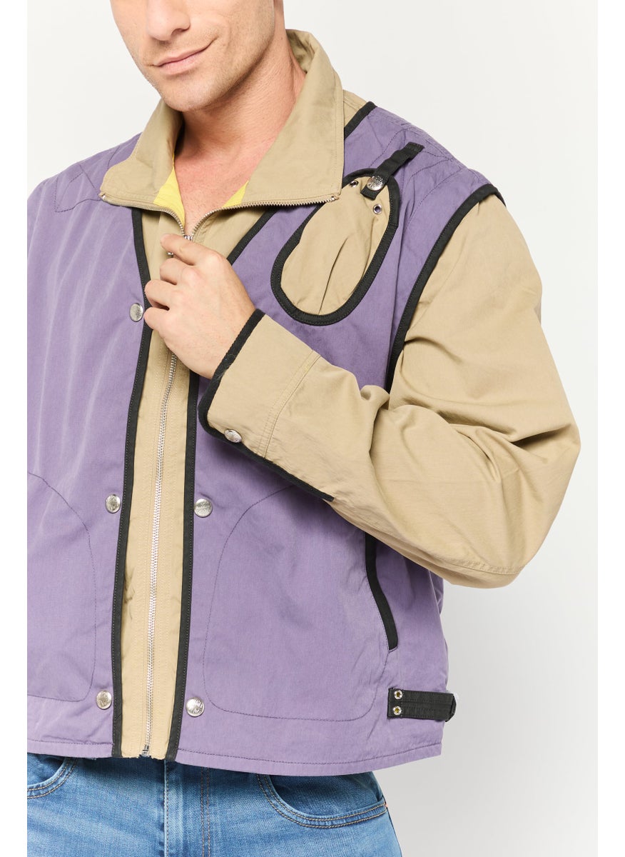 Men Colorblock Long Sleeve Softshell Jacket, Khaki