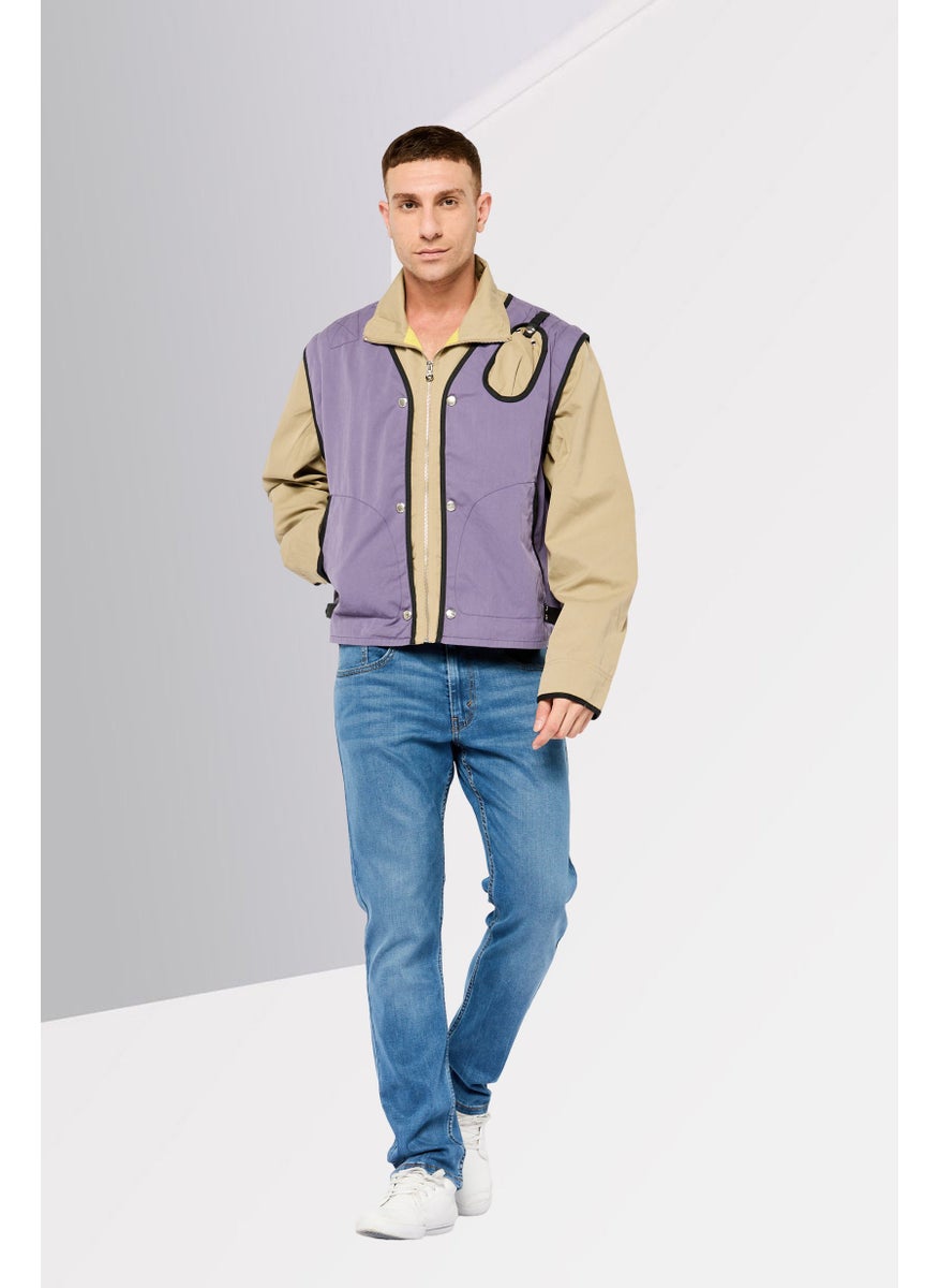 Men Colorblock Long Sleeve Softshell Jacket, Khaki