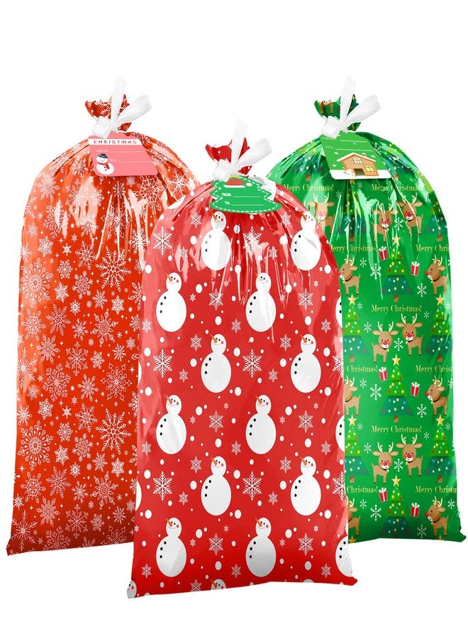 TranquilBliss Large Christmas Gift Bags 3 Oversized Bags 44"x36" Large Size Plastic Present Bags with Tag & Tie, Jumbo Large Gift Bags for Presents Christmas, Gift Wrapper, Heavy Duty Gift Sack - Image 1