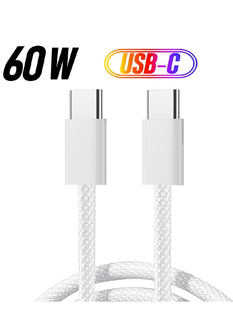 USB C To USB C Nylon Braided Cable PD Type C Fast Charging Cable USB-C White