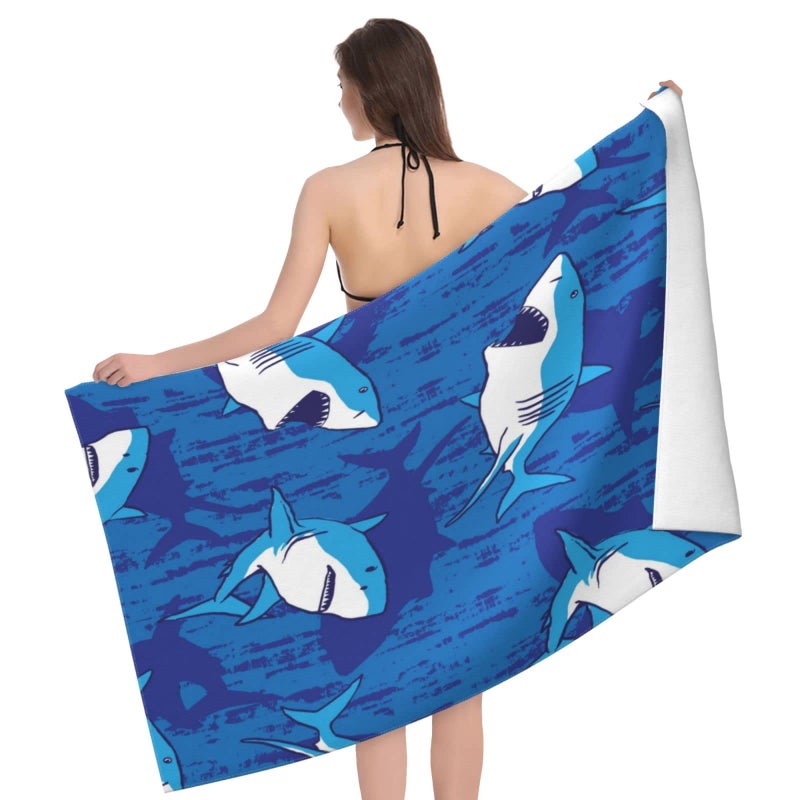 COMFAR Cute Shark Microfiber Beach Towel for Boys, Personalized Beach Towels for Kids, Sand Free Beach Towel Sandproof, Quick Dry Pool Towel 30"x 60" - Image 2