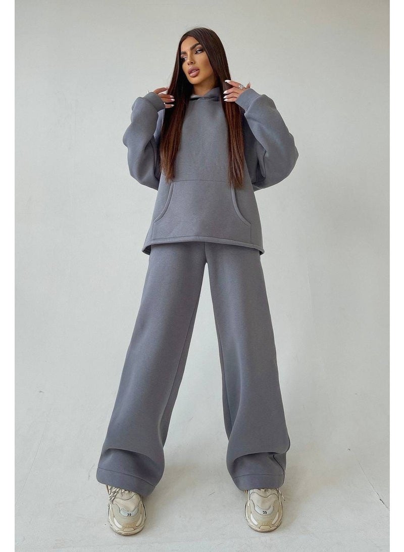 NIBEMINENT بدلة رياضية غير رسمية للنساء مجموعة من قطعتين بغطاء رأس سويت شيرتات بولوفر هوديز بجيوب وسراويل بدلة بنطلونات ملابس خريفية - Image 2