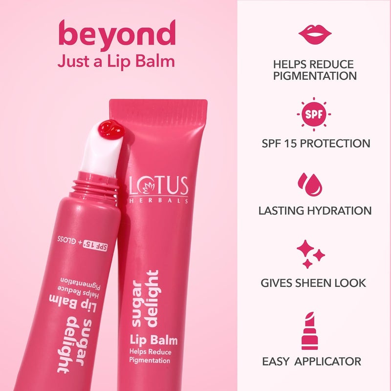 LOTUS HERBALS Lotus Herbals Sugar Delight Lip Balm With Spf 15 For Dry And Chapped Lips Reduces Pigmentation Moisturises Deeply Glossy Finish With Ceramides And Vitamin E Pink Tint Fruity ScentPink 10Gm  - Image 4