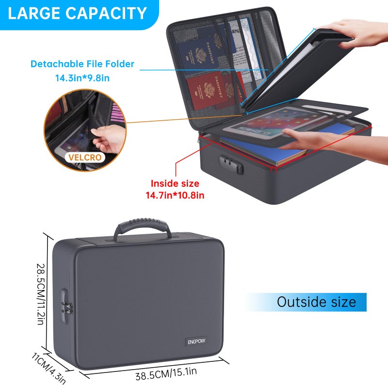 ENGPOW 5200â„‰ Fireproof File Organizer Bag with 13 Pocket Accordion File Folder,Document Organizer Box with Lock&Labels,Multi-Layer Portable Home Travel Safe Storage Box for Important Documents,Gray - Image 5