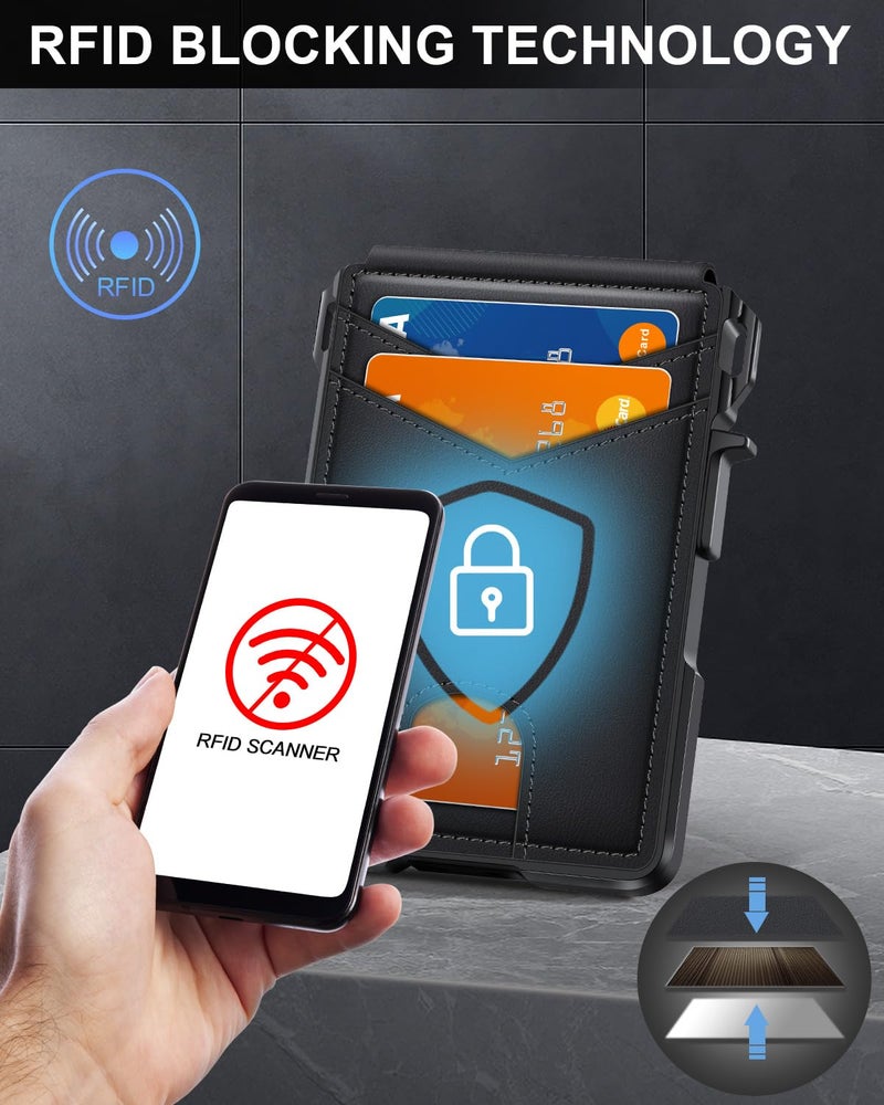 ZALVEX Wallet for Men, Mens Minimalist Wallet 9-13 Cards, Slim Compact Wallet with Money Clip & ID Window, RFID Blocking Smart Pop Up Card Wallet, Metal Aluminum Credit Card Holder Bifold Wallet - Image 5