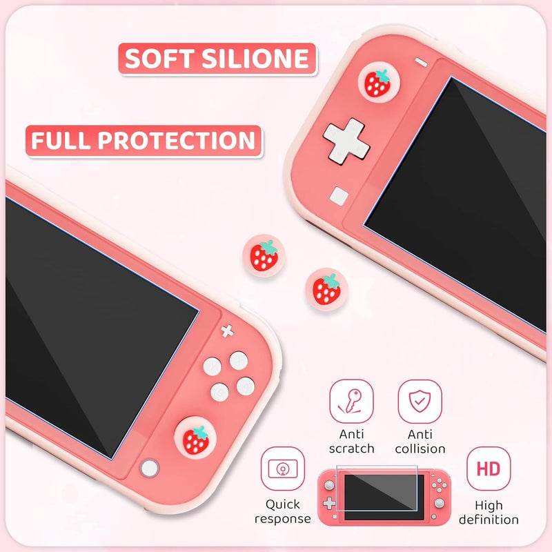 حقيبة حمل RHOTALL لجهاز Nintendo Switch Lite، مجموعة إكسسوارات غطاء حقيبة لطيف لـ Switch Lite مع غلاف واقي من TPU، حزام كتف قابل للتعديل، واقي شاشة وقبعتين للإبهام - فراولة - Image 5