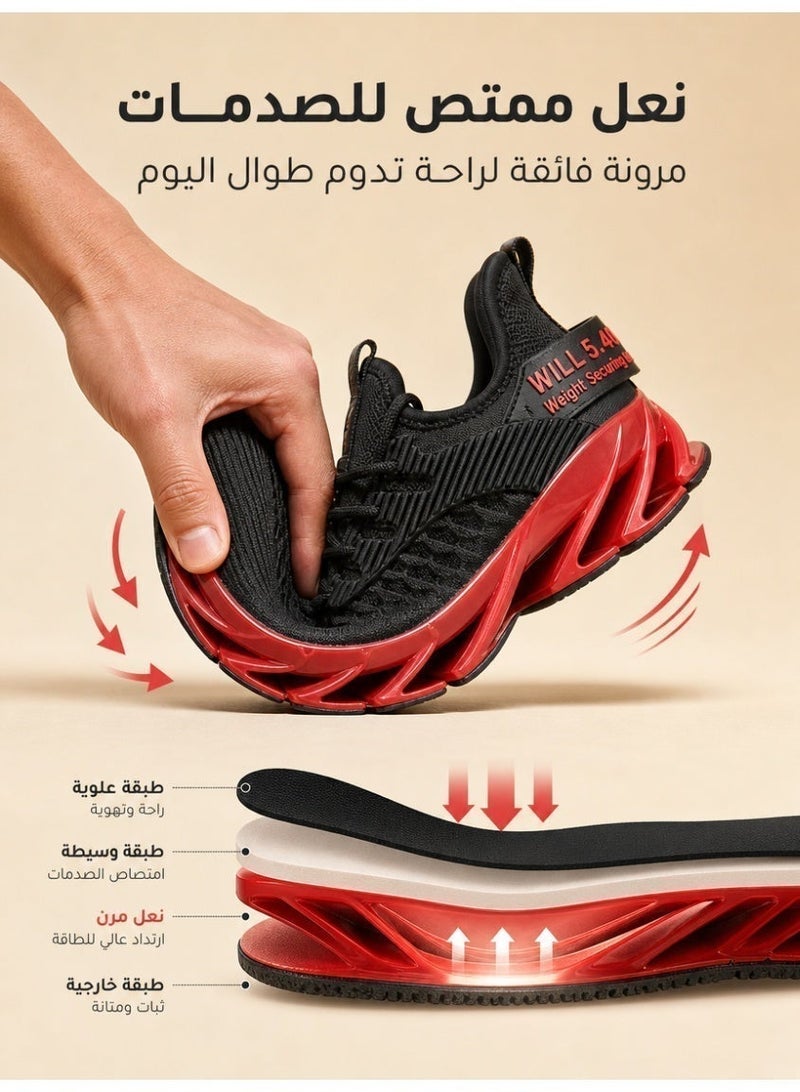 Breathable Mesh Running Shoes for Men - Lightweight Casual Sneakers with High-Elastic Cushioning Midsole, Durable Outsole & Lace Closure, Eye-Catching Red - Image 3