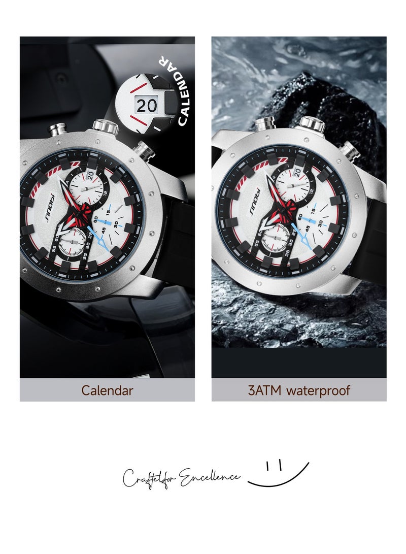 سينوبي ساعة رجالية ذات وجه كبيرة بحزام مطاطي - كرونوغراف، كوارتز تناظري، مقاومة للماء، تقويم متعدد الوظائف، إضاءة ليلية، مثالية للعمل والمناسبات الرسمية والرياضية - Image 5