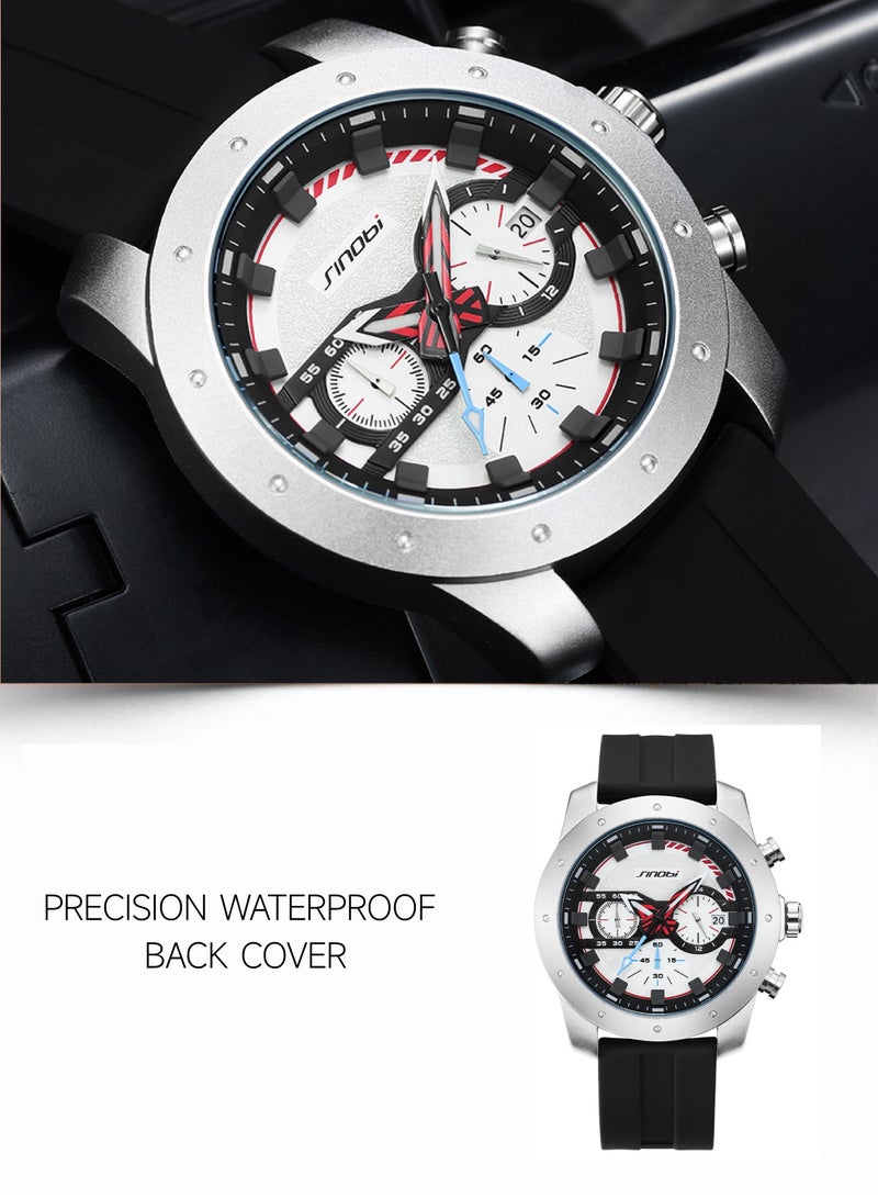 سينوبي ساعة رجالية ذات وجه كبيرة بحزام مطاطي - كرونوغراف، كوارتز تناظري، مقاومة للماء، تقويم متعدد الوظائف، إضاءة ليلية، مثالية للعمل والمناسبات الرسمية والرياضية - Image 3