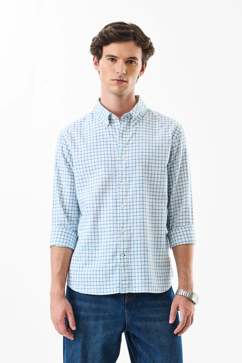 SNITCH قميص مختبر أساسي كاروهات بنصف قطن وكتان بمقاس عادي