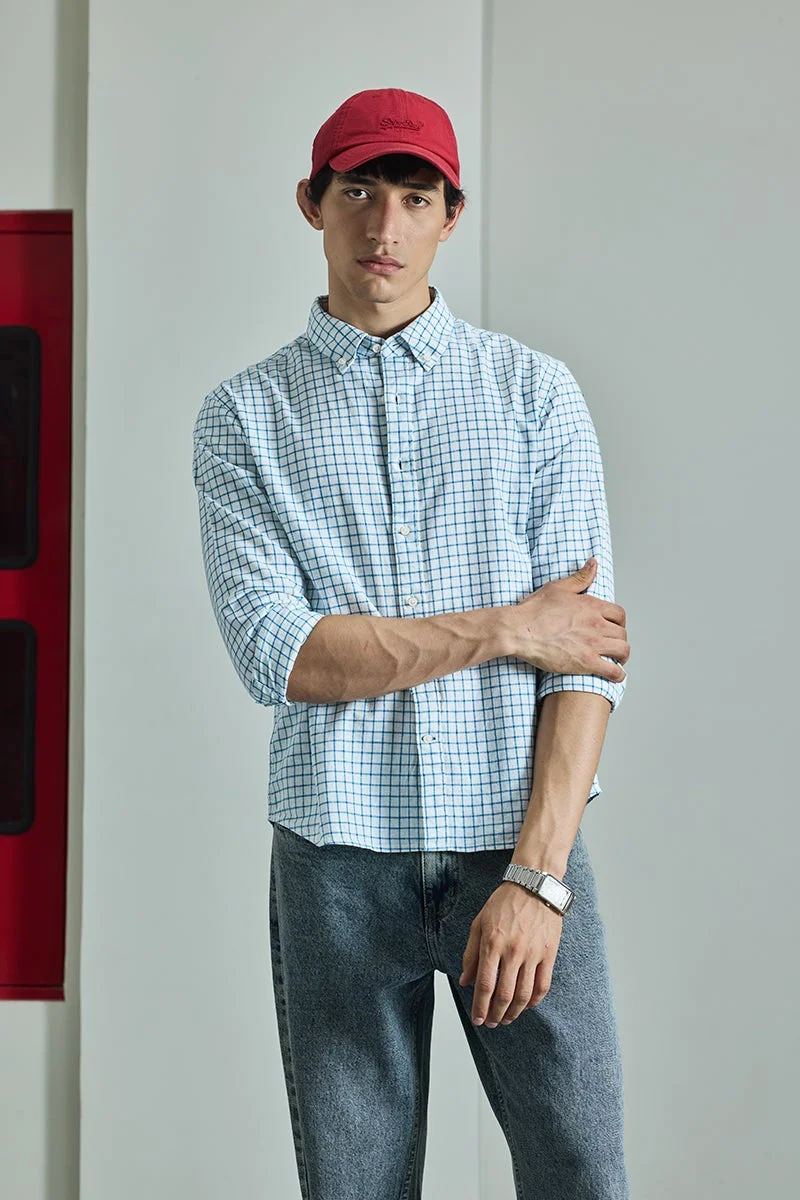 سنيتش قميص مختبر أساسي كاروهات بنصف قطن وكتان بمقاس عادي