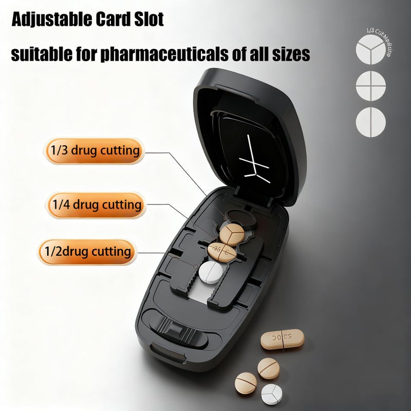 Hafigigi Pill Cutter Splitter for Small and Tiny Pills - Pill Cutter 1/4 - Accurately Cuts Multiple Pills - Easy Open Snap Button. Detachable Nonslip V-Shaped Pad. Wrap-Around Blade Guard. Back Storage (Black) - Image 2