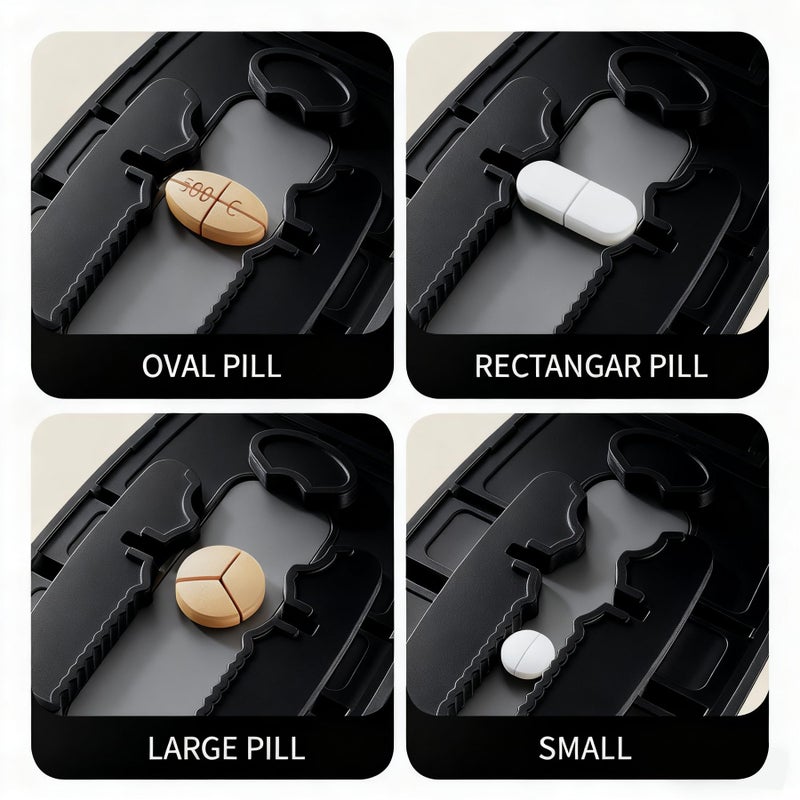Hafigigi Pill Cutter Splitter for Small and Tiny Pills - Pill Cutter 1/4 - Accurately Cuts Multiple Pills - Easy Open Snap Button. Detachable Nonslip V-Shaped Pad. Wrap-Around Blade Guard. Back Storage (Black) - Image 3