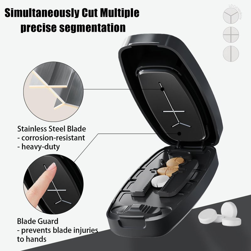 Hafigigi Pill Cutter Splitter for Small and Tiny Pills - Pill Cutter 1/4 - Accurately Cuts Multiple Pills - Easy Open Snap Button. Detachable Nonslip V-Shaped Pad. Wrap-Around Blade Guard. Back Storage (Black) - Image 4