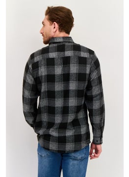 Burnside Men Regular Fit Checkered Long Sleeve Casual Shirt, Black  - Image 3