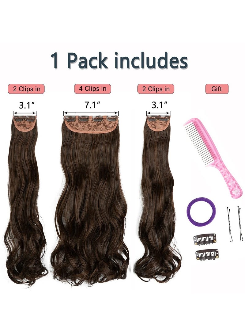 Estelle Clip in Hair Extensions for Women, Synthetic Long Straight,bodywave,curly Hairpieces Thick Clip in Hair Extensions with Invisible Clips for lady,girl (DARK BROWN, 3PCS)  - Image 2