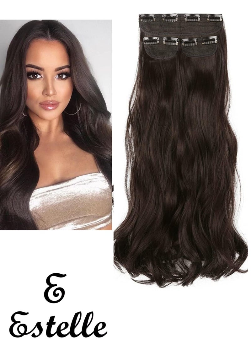 Estelle Clip in Hair Extensions for Women, Synthetic Long Straight,bodywave,curly Hairpieces Thick Clip in Hair Extensions with Invisible Clips for lady,girl (DARK BROWN, 3PCS)  - Image 1