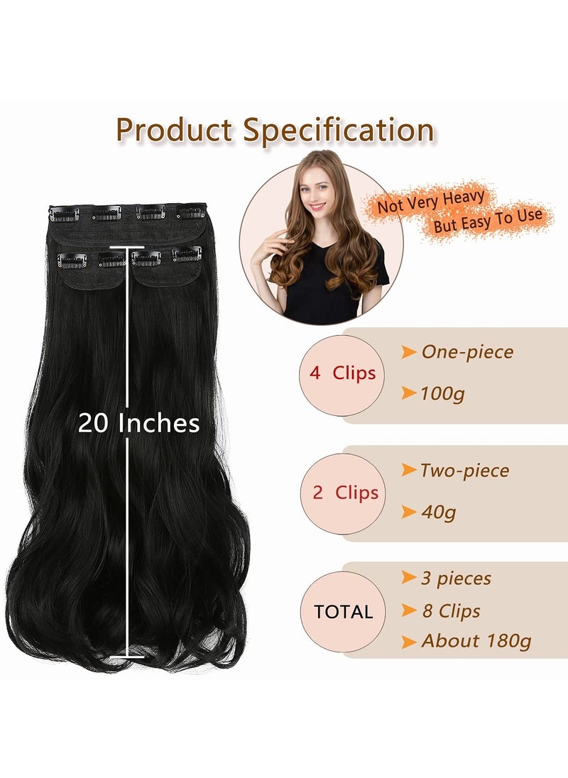Estelle Clip in Hair Extensions for Women, Synthetic Long Straight,bodywave,curly Hairpieces Thick Clip in Hair Extensions with Invisible Clips for lady,girl (DARK BROWN, 3PCS)  - Image 3