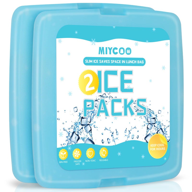 MIYCOO Ice Packs for Lunch Boxes & Lunch Bag - Quick Freeze Ice Pack Space Saving Freezer Packs - Reusable Slim Original Cool Pack - Cooler Accessories for Beach, Camping and Fishing - 2PC - Image 1