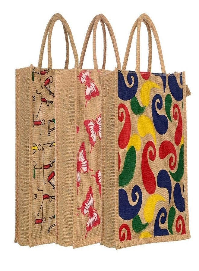 HRBS Jute Bag 1 Piece Beautiful Designs Printed Tiffin/Shopping/Grocery Hand Bag with Zip & Handle for Men and Women, Jute Bags for Lunch, Jute Bag with Zip, Jute Bags for Shopping Note-Print may vary - Image 1