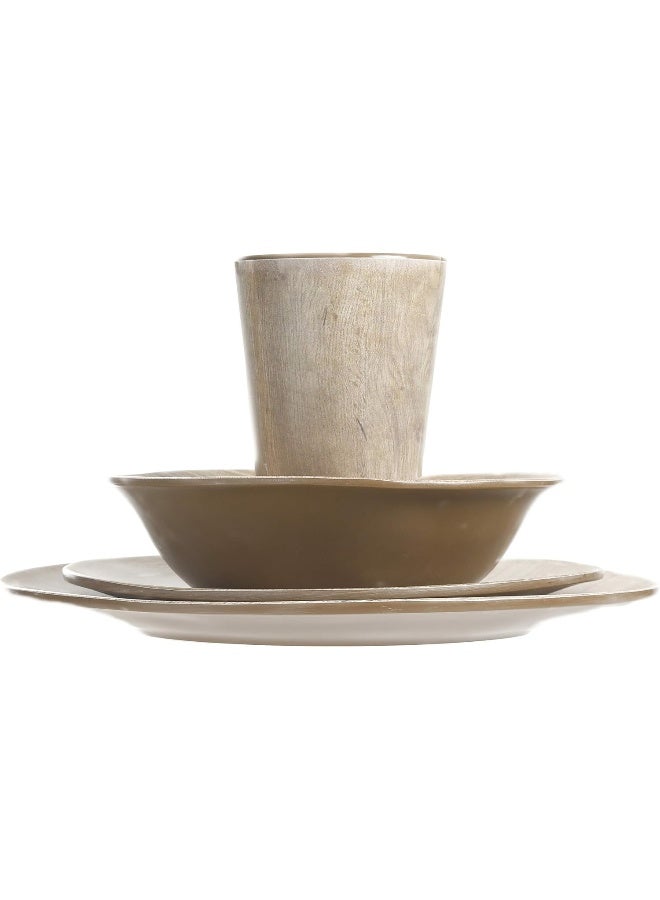 Gibson Home Woodlands Round Melamine Plastic Dinnerware Set, Service for Four (16pcs), Wood - Image 3