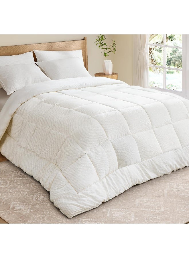 SONGMICS HOME لحاف بديل مريح، إدخال دوف، 102 × 90 بوصة، لحاف لجميع الفصول، مزدوج الجوانب، قماش فيسكوز قابل للتنفس وميكروفايبر ناعم، تعبئة 300 جرام لكل متر مربع، مناسب للنائمين الساخنين، قابل للغسل في الغسالة، أبيض - Image 1