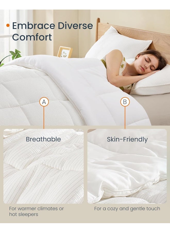 SONGMICS HOME لحاف بديل مريح، إدخال دوف، 102 × 90 بوصة، لحاف لجميع الفصول، مزدوج الجوانب، قماش فيسكوز قابل للتنفس وميكروفايبر ناعم، تعبئة 300 جرام لكل متر مربع، مناسب للنائمين الساخنين، قابل للغسل في الغسالة، أبيض - Image 4