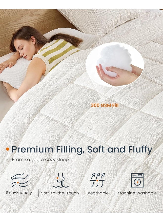 SONGMICS HOME لحاف بديل مريح، إدخال دوف، 102 × 90 بوصة، لحاف لجميع الفصول، مزدوج الجوانب، قماش فيسكوز قابل للتنفس وميكروفايبر ناعم، تعبئة 300 جرام لكل متر مربع، مناسب للنائمين الساخنين، قابل للغسل في الغسالة، أبيض - Image 5