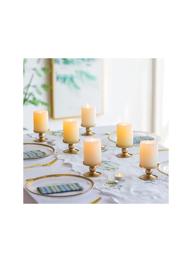 The Bros Candle Holders for Pillar Candles, Romadedi Gold Pillar & Taper Candle Holder, Small Metal Candle Stick Candle Holder for Wedding, Dining Room Table Centerpiece, Holiday Decor, 6 Pcs - Image 2