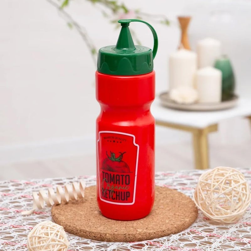 Herevin 660ml Decorated PE Squeeze Bottle - Red-Tomato Ketchup Design - Flexible, Strong, and Food-Safe Condiment Bottle - Image 1