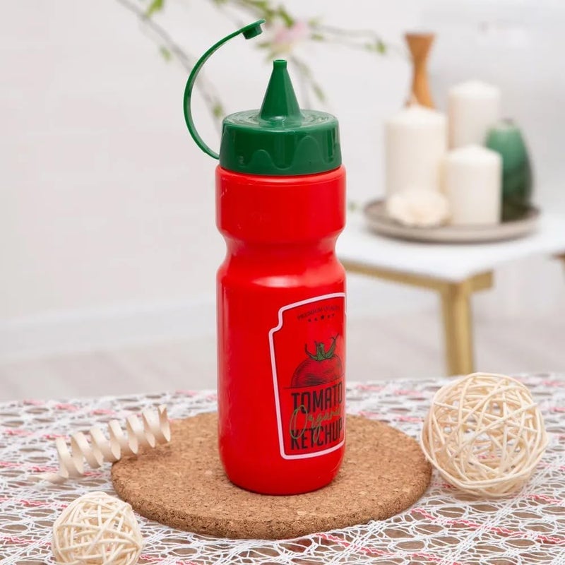Herevin 660ml Decorated PE Squeeze Bottle - Red-Tomato Ketchup Design - Flexible, Strong, and Food-Safe Condiment Bottle - Image 2