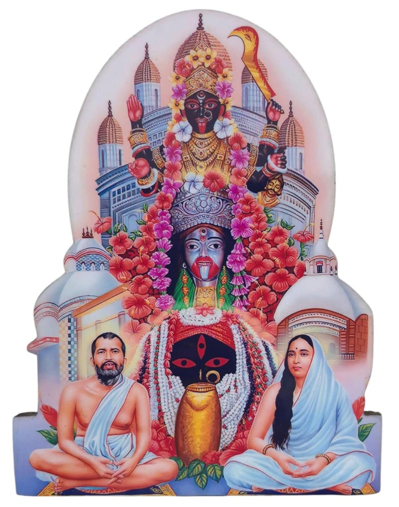 Vils Kolkata Goddess Shri Maha Kali Ramakrishna Paramahamsa Sarada Devi Divine Holy Blessing Wood Plastic StatuePhoto Frame with Backstand Size 45 inch X 6 inch Multicolor - Image 1