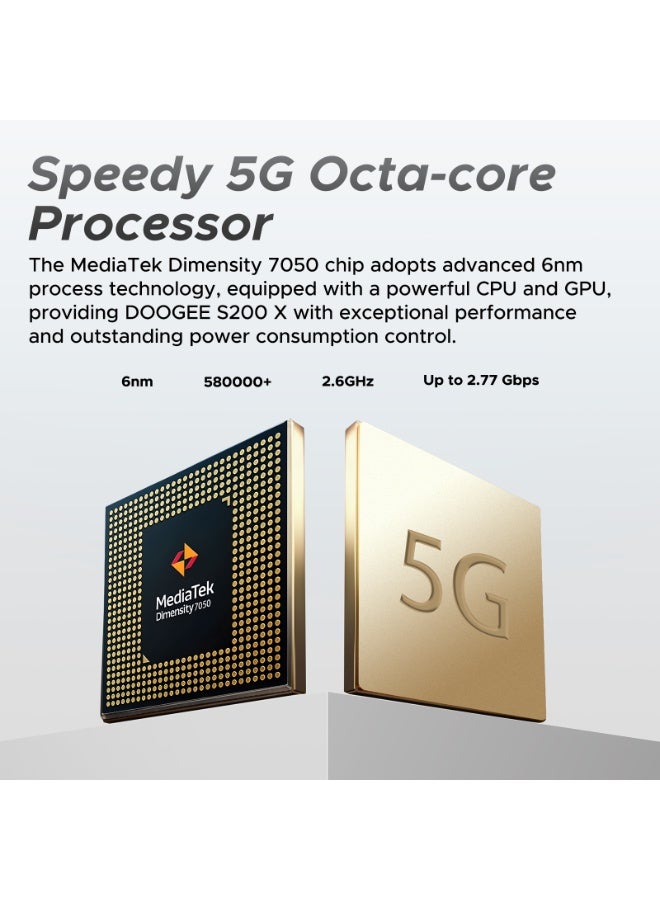 دوجي هاتف DOOGEE S200 X المقاوم للصدمات المزود بتقنية 5G، سعة 32 جيجابايت + 512 جيجابايت، مدعوم بالذكاء الاصطناعي، كاميرا 100 ميجابكسل/20 ميجابكسل، شاشة مزدوجة مقاس 6.72 بوصة - Image 4