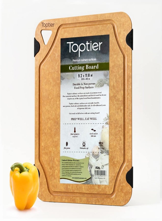 toptier Cutting Board for Kitchen Dishwasher Safe, Toptier, Wood, Fiber , Eco-Friendly, Non-Slip, Juice Grooves, Non-Porous, BPA Free, Small, Silicone, 11.5 x 9.25-inch, Natural Slate - Image 1