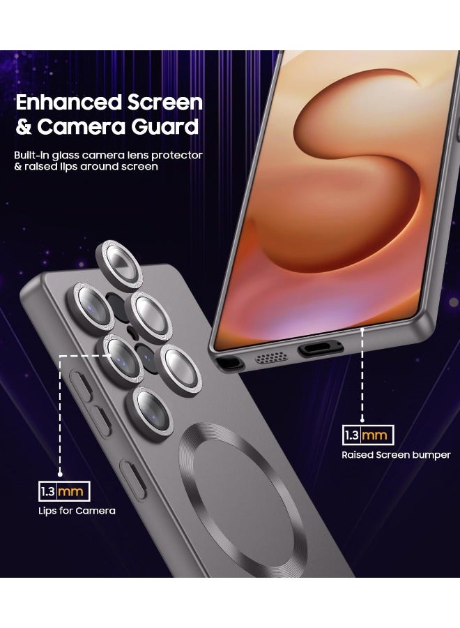 Magnetic Case for Samsung Galaxy S25 Ultra, [MagSafe Compatible][Built-in Camera Lens Protector][Light Slim] Soft Silicone Bumper Shockproof Matte Case Cover for Samsung Galaxy S25 Ultra 5G 6.9 inch, Grey - Image 3