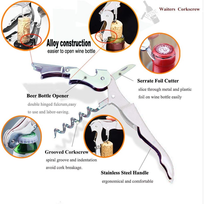 Kit-Home Professional Waiter Corkscrew Wine Openers Set, Heavy Duty Stainless Steel Hinges Wine Key for Restaurant Waiters, Sommelier, Bartenders - Image 3