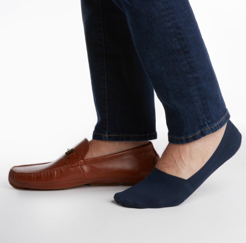 Cole Haan Mens Liner Socks - 2 Pack Non-Slip Low Cut No Show Socks for Men - Shoe Sock Liners with Silicon Heel Grip (7-12), Size 7-12, Nude/Navy - Image 4