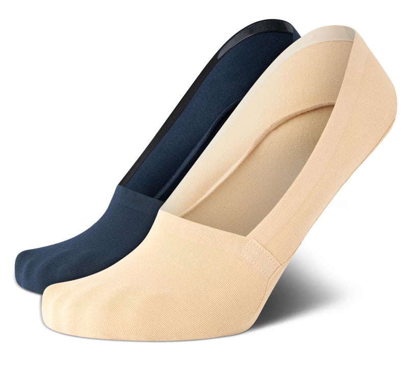 Cole Haan Mens Liner Socks - 2 Pack Non-Slip Low Cut No Show Socks for Men - Shoe Sock Liners with Silicon Heel Grip (7-12), Size 7-12, Nude/Navy - Image 1