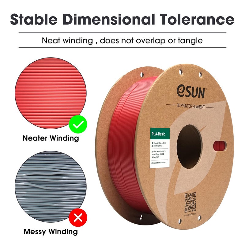 eSUN PLA Basic Filament 1.75mm, 3D Printer Filament High Speed PLA for Fast Printing, 1KG Spool (2.2 LBS) 3D Printing Filament for High Speed 3D Printers, Fire Engine Red - Image 2