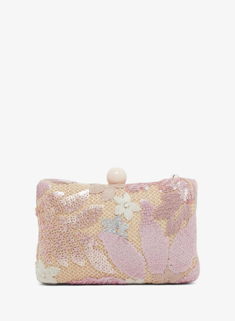 Styli Embellished Sequined Clutch with Chain Strap - Image 2
