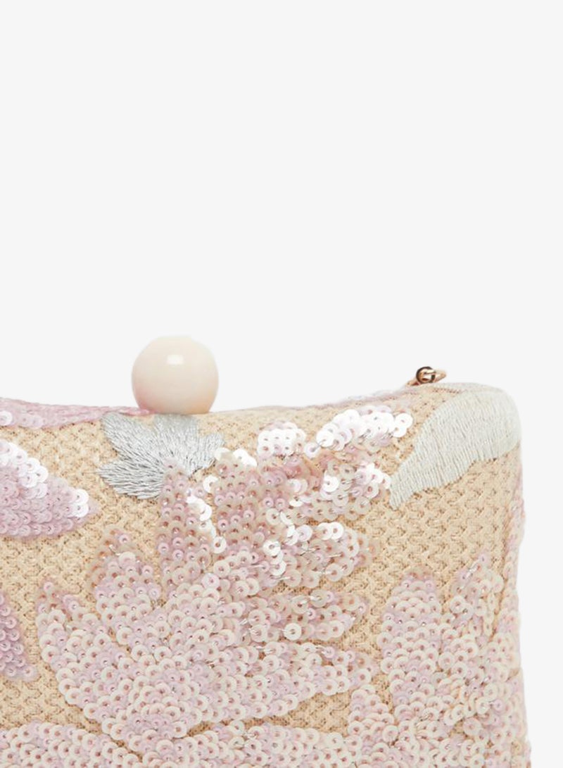 Styli Embellished Sequined Clutch with Chain Strap - Image 3