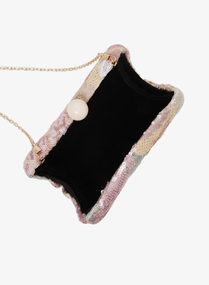 Styli Embellished Sequined Clutch with Chain Strap - Image 4