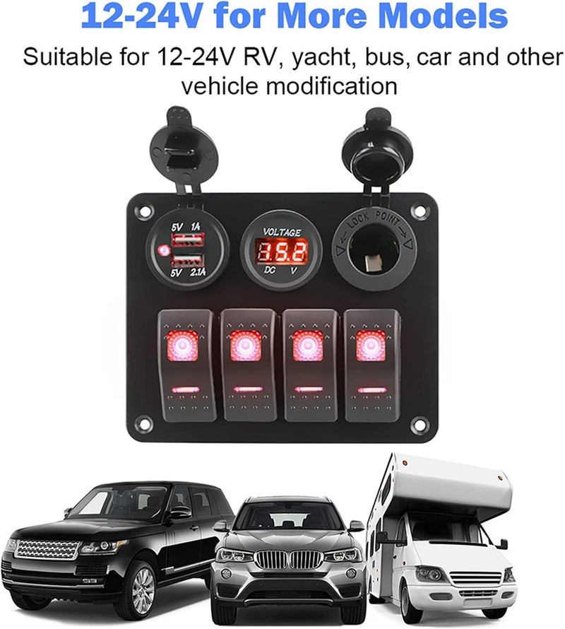 Wivplex 4 Gang Rocker Switch Panel with Digital Voltmeter - Image 4
