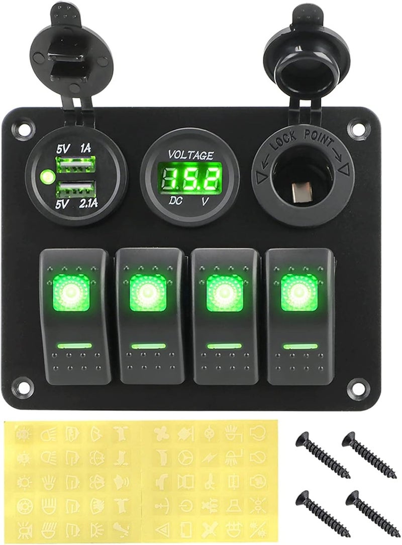 Wivplex 4 Gang Rocker Switch Panel with Digital Voltmeter - Image 1