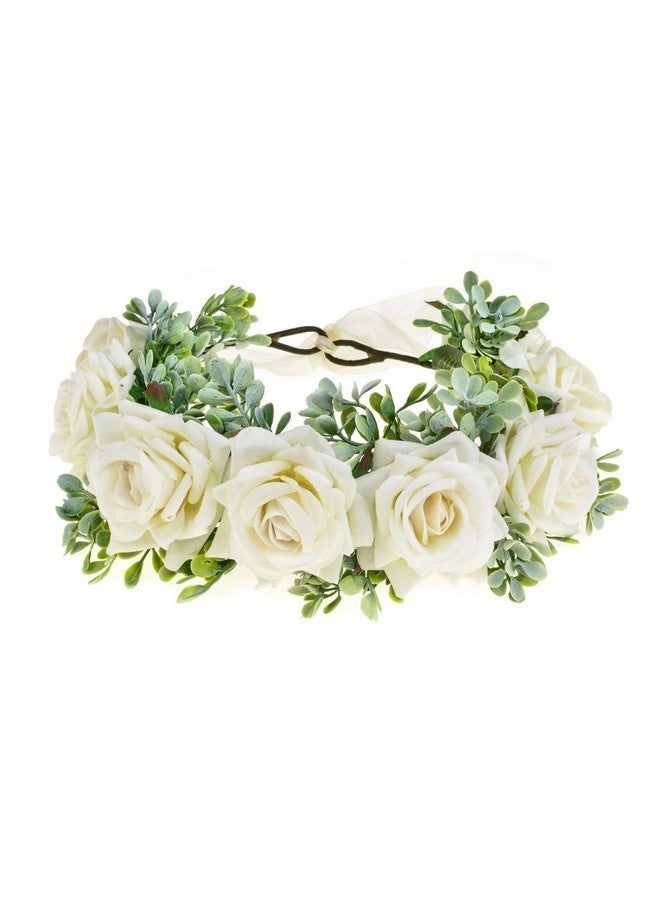 Vividsun Women Flower Crown Floral Headpiece Festival Wedding Hair Wreath Floral Crown (White) - Image 1