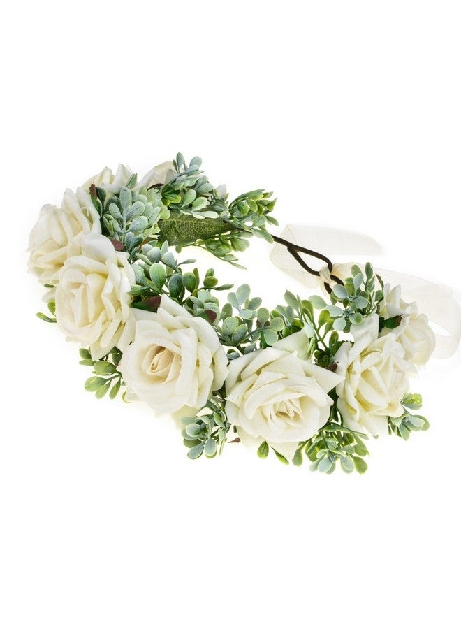 Vividsun Women Flower Crown Floral Headpiece Festival Wedding Hair Wreath Floral Crown (White) - Image 2