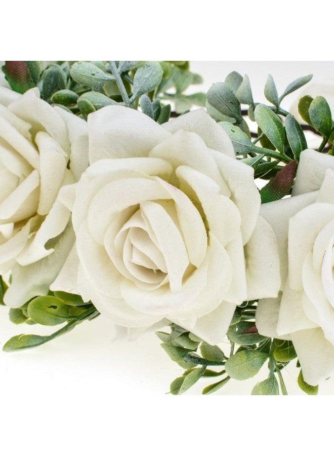 Vividsun Women Flower Crown Floral Headpiece Festival Wedding Hair Wreath Floral Crown (White) - Image 3